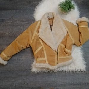 Vintage Wilsons Adventure Bound Leather fur trim moto Jacket size medium